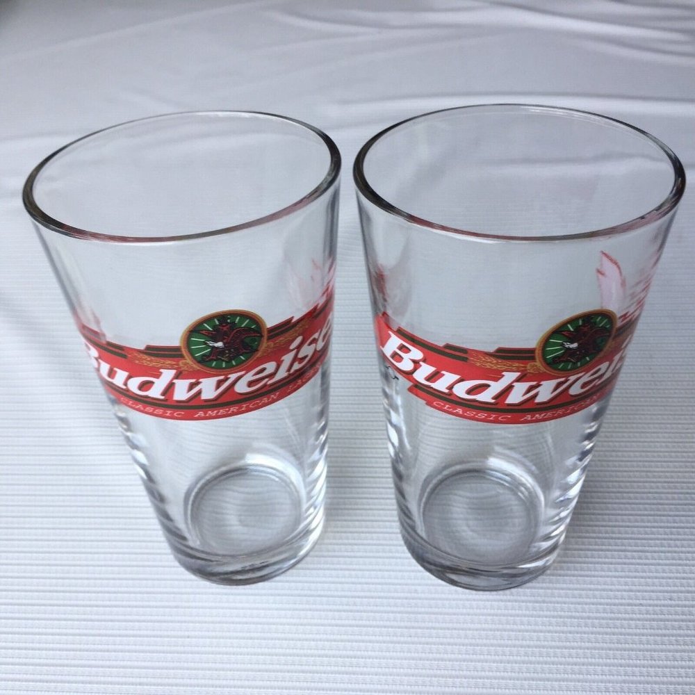 2 Vintage Anheuser Busch Budweiser Eagle Logo Pint Lager Beer Glass Cup 16 oz